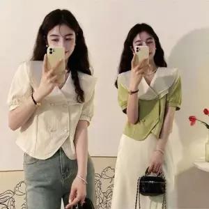 [의류] 블라우스 쉬폰 편한 이중 레이스 빅카라