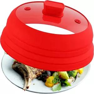 전자레인지 스플래터 커버 유리 음식 냄비 플레이트 커버용 접이식 실리콘이 포함된 가드 뚜껑