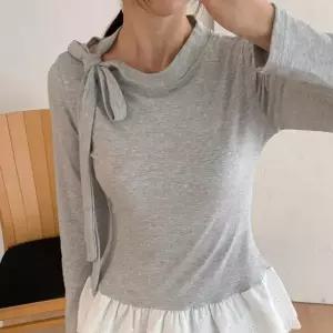 [하프클럽/]여성용 사랑스러운 리본 롱타입 레이스 프릴 캉캉 티셔츠