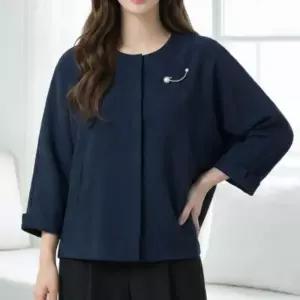 [하프클럽/]여성 숏 자켓 노카라 케이프 스타일 브로치 포인트 미니 코트