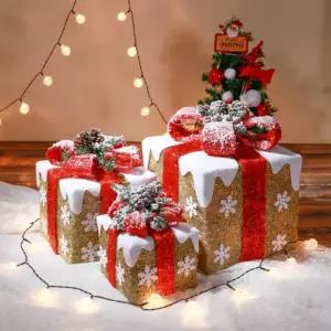 아이스눈꽃 장식용 선물상자 3종세트트리 바닥 데코 겨울실내 성탄절 크리스마스 연말