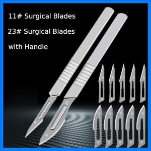 10개 11 #   23 #   탄소강 외과 메스 블레이드 + 1pc 핸들 메스 DIY 절단 도구 PCB 수리 동물 외과 칼