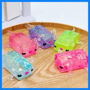 반짝이 스팽글이 있는 스퀴시 아홀로틀 장난감, 느리게 올라오는 스트레스 해소 볼, 동물 감각 장난감, 스