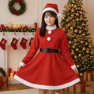 행복가득 원피스 산타 3종 세트 일반형 청소년용 코스튬 크리스마스 타옷 분장 분장의상