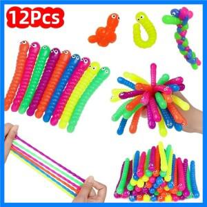 12개 색색의 부드러운 애벌레 어린이 생일 파티 선물 재미있는 스트레칭 애벌레 소품 할로윈 선물