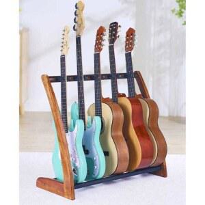 기타스탠드 원목 멀티 거치대 일렉기타 우드 컬러 바닥 컬러 나무수직 정리