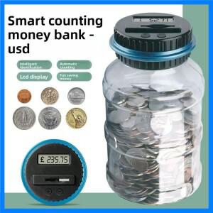 1.8L 대용량 자동 창의적 스마트 카운팅 내구성 있는 동전 저금통 장난감 안전한 디자인 GBP EUR USD 동전