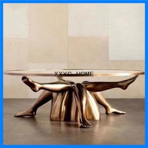 현대 아트 FRP 전기 도금 뷰티 레그 커피 테이블, 호텔 모델 룸, 개성 있는 원형 찻상