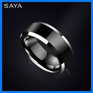 남성용 반지 엄지 커플 블랙 텅스텐 하이 폴리시드 컴포트 핏 웨딩 밴드 선물 파티, 맞춤형