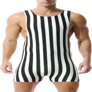 DTODWW 남성 스트라이프 레슬링 싱글렛 바디수트 원피스 수영복 신축성 베이스 레이어 잠옷 레오타드 운동