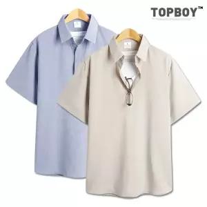 [탑보이]V카라 체크 반팔셔츠 (MN473)