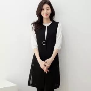 [드리다]드리다 DV21204 엄마옷 여성 정장 조끼 여름 빅사이즈 장식 롱 베스트 40-50대 중년 마담 상견례