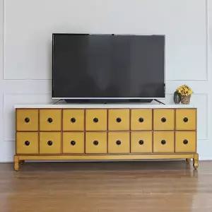 [버지니아]막탄석 16룩 원목 TV거실장 10서랍 엔틱옐로우