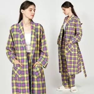 [하프클럽/알콩단잠]여성가운 체크 순면 목욕가운 잠옷 기모 선염 면로브