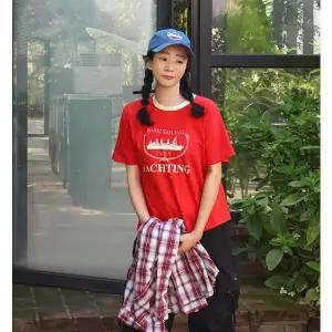 [앞머리]빈티지 일러스트 컬러 배색 링거 티셔츠n0923