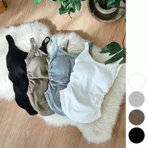 여성 캡내장 골지 셔링 브라탑나시 노와이어 일체형 캡나시