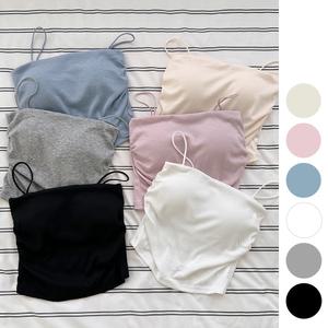 여성 셔링 볼륨 일자끈 크롭 브라탑 나시 여자 노와이어 일체형 브라캡