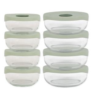 글라스락 스팀 밥보관용기(4개)+국보관용기(4개) 햇밥세트 쿠킹볼 전자렌지그릇 내열유리볼 밥용기 국용기