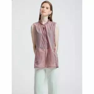 [하프클럽/크로커다일레이디]라이트 핑크 프릴 넥 면혼방 베스트 CLCMVT105