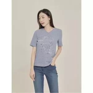 [하프클럽/올리비아하슬러]블루 스트라이프 브이넥 반팔 티셔츠 OHCMTS904