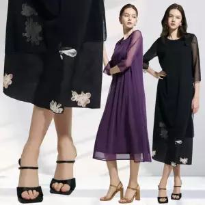 엄마옷 로맨틱 메쉬 롱원피스 2종 여름 반팔 7부 플라워 시스루 중년여성 60대 50대 40대 선물