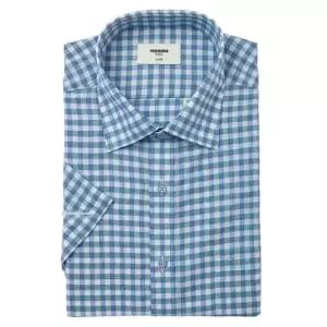 [갤러리아] (반소매일반핏)25신상 린넨혼방 멜란 체크셔츠 RPUSG1-233-BU1