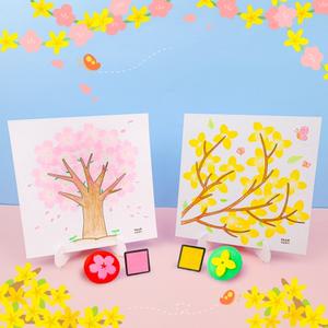 [오늘놀이] 봄꽃스탬프 종이액자꾸미기(개나리/벚꽃/잉크패드 포함/액자 받침대/KC인증)