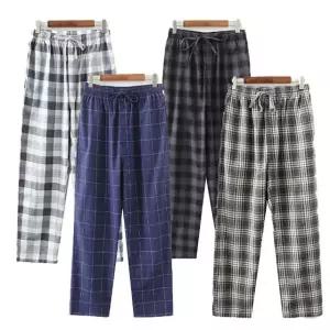 키밍 잠옷 체크무늬 바지 파자마 일자 면바지 pants (W7B3ECF)