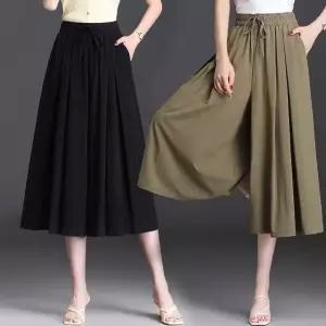 여자 빅사이즈 치마바지 하이웨스트 밴딩 와이드핏 통바지 2색 (WFJXQ7N)
