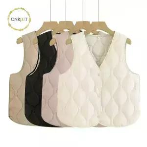 [온루트] 여성 데일리 물결 퀼팅 경량 패딩 조끼, 간절기,겨울,김장,방한,베스트,사무용,엄마스타일,출퇴근용,엄마,작업복,사무실,현장,가을,겨울,점퍼,브이넥,선물,숏패딩,누빔
