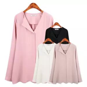 허밍퍼플 여성 8735 TM 크라운 블라우스 브이넥 V넥 편안한 착용감 단색 무지 미시 마담 중년 엄마 옷