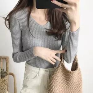 기본티 골지 브이넥티셔츠 무지티 브이넥티 신축성 아우터 (WFK33HD)