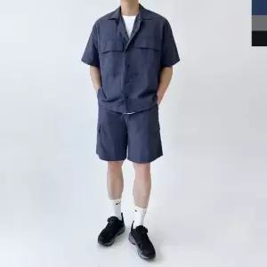 남성 여름 트레이닝 셋업 포켓 반팔 남방 반바지 세트 (WFIWH7D)