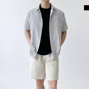 남성 인기 베이직 시어서커 여름 체크 반팔 남방 티셔츠 (WFIWH7K)