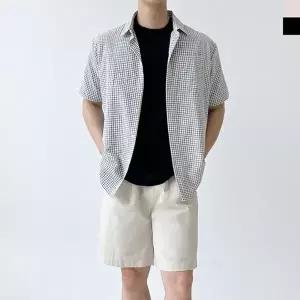 남성 인기 베이직 시어서커 여름 체크 반팔 남방 티셔츠 (WFIWH7K)