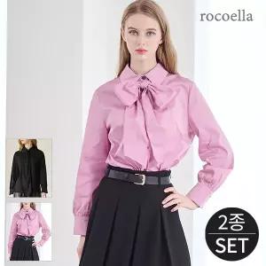 [로코엘라] 플린 리본 타이 셔츠형 블라우스 2종세트