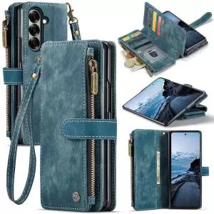 삼성 갤럭시 Z 폴드 7 지갑 케이스 카드 홀더 킥스탠드 자석 지퍼 포켓 랜야드 스트랩 팔찌, 가죽 플립 케