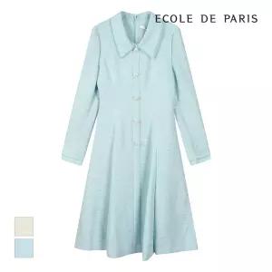 [에꼴드파리/드라로얄] 플레어 트위드 카라 원피스_RB32WOAE09Z