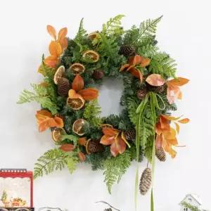 플라워트리 크리스마스 리스 벽장식 오렌지 아글레오 48cm 소품