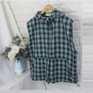 SLG_체크 후드베스트VOT후드조끼,체크조끼,운동조끼,등산조끼,박스핏,후드조끼,남녀공용