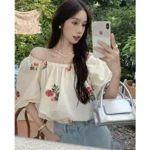 예쁜 꽃무늬 여리 오픈 숄더 블라우스 블라우스 오프숄더 오픈숄더 오픈숄더블라우스