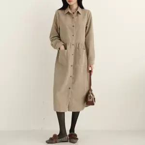 루메 코듀로이 셔링 포켓 셔츠 원피스_BDOP106