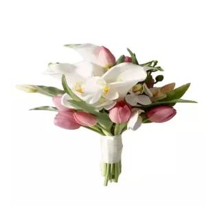 셀프 웨딩 스냅 꽃다발 부케 조화 호접란 카라 튤립 핑크