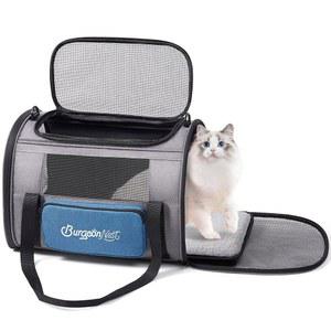 버건네스트 고양이 캐리어, 항공사 승인 개 사이드 백이 있는 20파운드 미만의 소형 고양이용 소프트 애완동물 접이식 여행용 강아지 블루