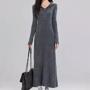 [예쎄오피스] 후드 골지 니트 롱원피스(S5WOP019A)