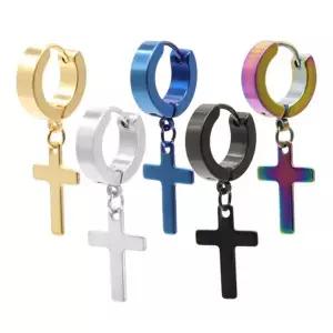 [하프클럽/]남자귀걸이 써지컬스틸 십자가귀걸이 써지컬십자가 학