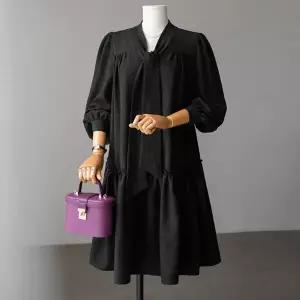 (안나앤플러스) 로시 셔링 타이 원피스[드레스EAZ95] 빅사이즈