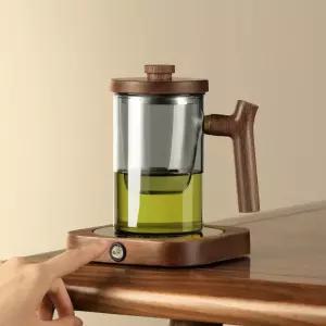 미니 전기 티워머 사무실 온열 티포트 인덕션 주전자 커피 추심 유리 베이스 원목 컵받침.