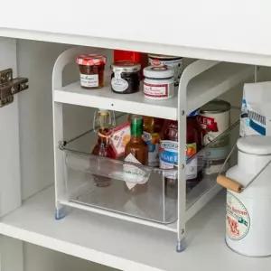 주방 싱크대 소형 투명 슬라이딩 바구니 서랍 선반 정리함 하부장 양념통 부엌