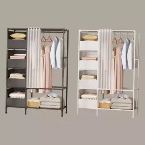 옷장 행거 다용도 이동식 무타공 드레스 룸 행거 조립식 선반 시스템 정리대 보관함 의류